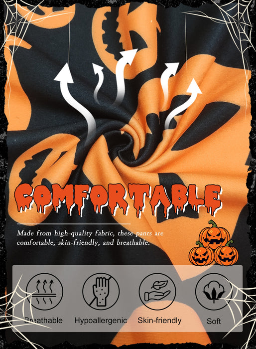 EVELUST Pumpkin Ghost Flare Pants for Women - Halloween Costume Trouser High Waist Bell Bottom Disco Leggings Rave Outfits