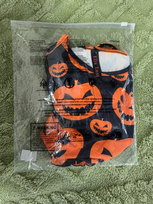 Ella Lust Women Pumpkin Print Pajama Set - Trim Crop Top High Waist Shorts Loungewear Cute Sleepwear