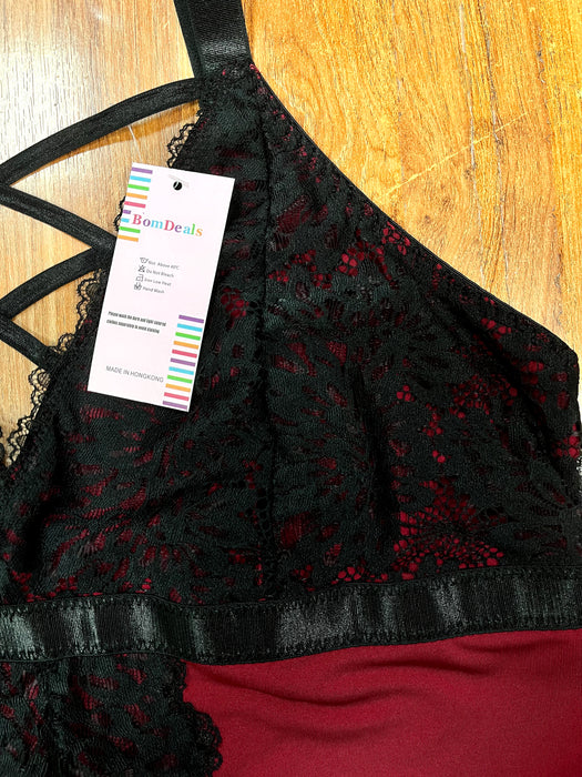 BomDeals Plus Size Underwearfor Women Sexy Classic Teddy Lingerie Criss-Cross Lace Bra One Piece Babydoll with Garter Belts