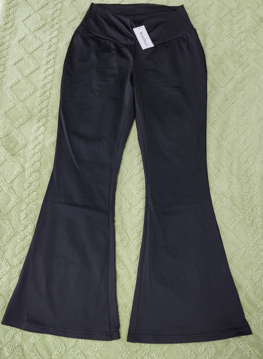 BomDeals Ruched Flared Leggings for Women - 90s Low Rise Bootleg Festival Outfits Casual Workout Bell Bottom