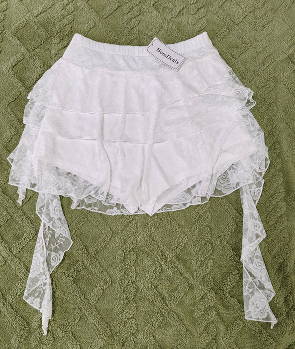 BomDeals Women Western Layered Mini Skirt - Country Concert Ruffle Cute Y2K Bottoms Coastal Cowgirl White Flowy Skirt