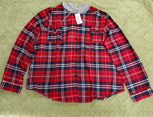 BomDeals Classic Plaid Cotton Hoodies for Women - Flannel Long Sleeve Button-Up Drawstring Shirt