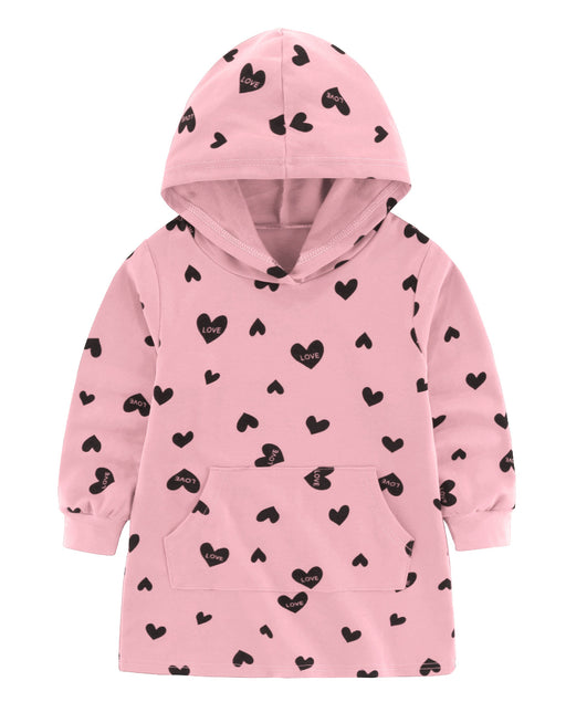 Doralove Toddler Girls Hoodies Dress Heart Print Casual Long Sleeve Kangaroo Pocket Sweatshirt
