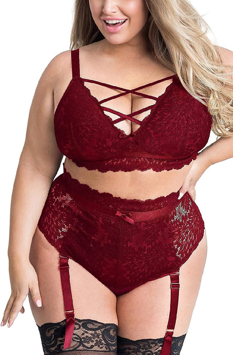 Plus Size Lingerie Set for Women, Sexy Luxe Criss-cross Bra Set Lace C EVELUST Plus Size Lingerie Set for Women, Sexy Luxe Criss-cross Bra Set Lace C EVELUST