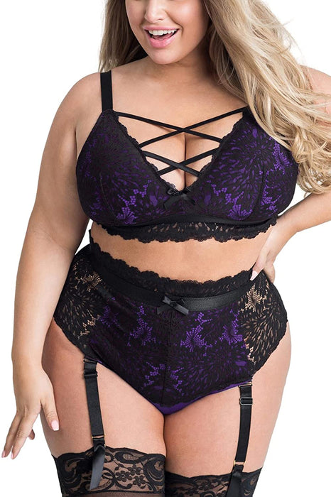 Plus Size Lingerie Set for Women, Sexy Luxe Criss-cross Bra Set Lace C EVELUST Plus Size Lingerie Set for Women, Sexy Luxe Criss-cross Bra Set Lace C EVELUST