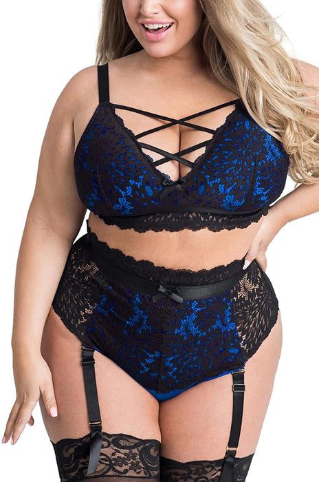 Plus Size Lingerie Set for Women, Sexy Luxe Criss-cross Bra Set Lace C EVELUST Plus Size Lingerie Set for Women, Sexy Luxe Criss-cross Bra Set Lace C EVELUST