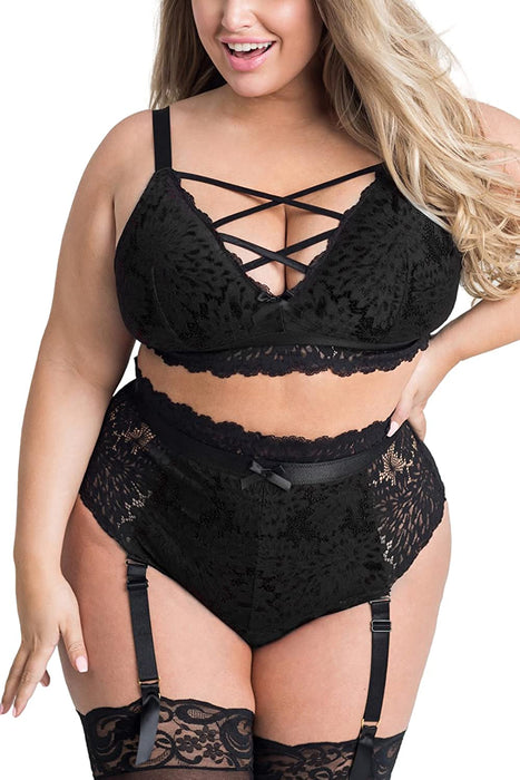 Plus Size Lingerie Set for Women, Sexy Luxe Criss-cross Bra Set Lace C EVELUST Plus Size Lingerie Set for Women, Sexy Luxe Criss-cross Bra Set Lace C EVELUST